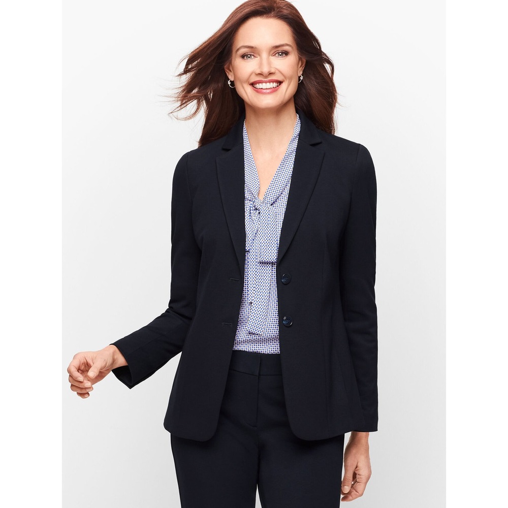 Talbots L Navy Blue Italian Wool Blend Two Button Blazer Jacket